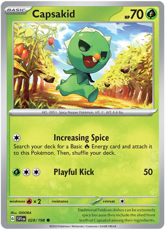 Capsakid common Pokémon kaart nummer 028 uit de Scarlet & Violet basisset