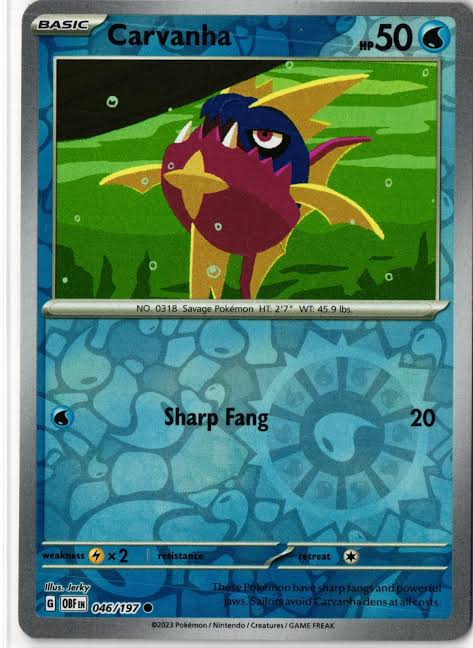 Carvanha #046 Reverse Holo kaart uit de Pokémon Obsidian Flames set