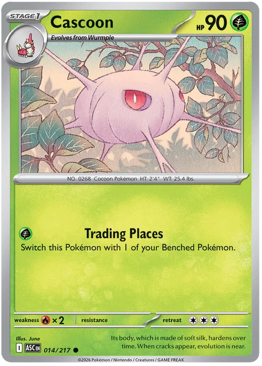 Cascoon common kaart nummer 014 uit de Ascended Heroes Pokémon kaartenset
