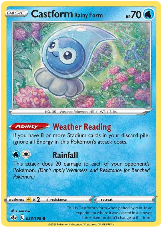 Castform Rainy Form common kaart uit de Pokémon set Chilling Reign nummer 033 uit 198