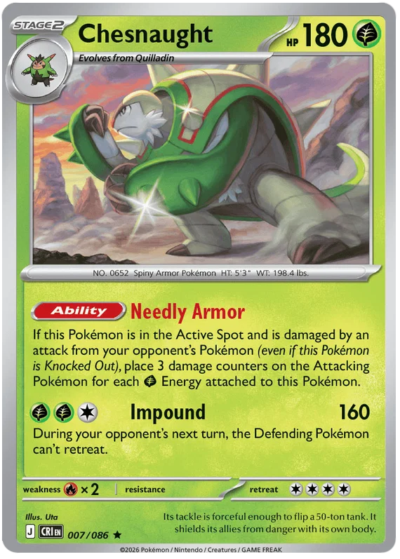 Chesnaught Holo #007 Chaos Rising Pokémon kaart met glanzende holo-afwerking
