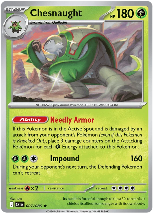Chesnaught Holo #007 Chaos Rising Pokémon kaart met glanzende holo-afwerking
