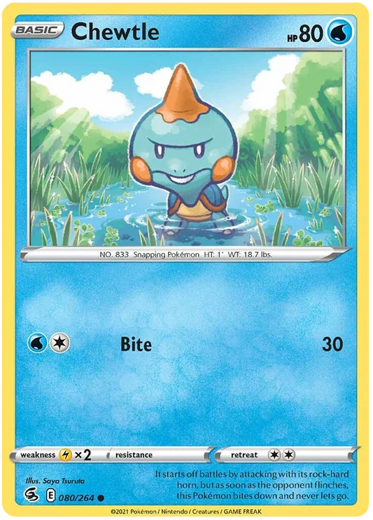 Chewtle Pokémon kaart – Fusion Strike common Water Pokémon voor verzameling of gameplay