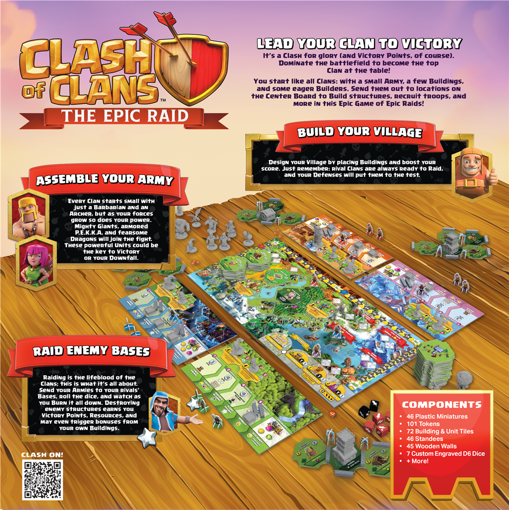 Clash of Clans Epic Raid bordspel met miniaturen, gebouwen en dobbelstenen