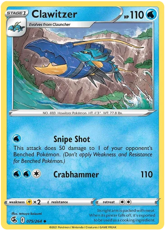 Clawitzer Pokémon kaart uit Fusion Strike – Water type, Common kaart voor verzameling en deck