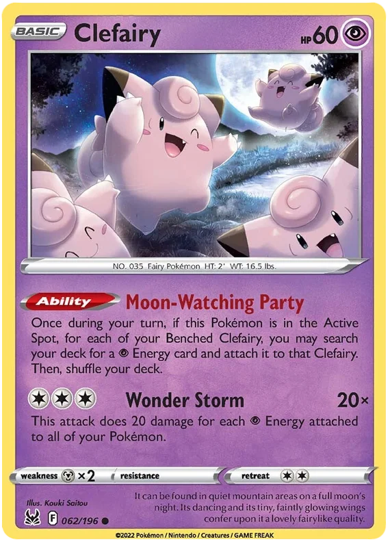 Clefairy 062/196 Common kaart uit de Pokémon set Lost Origin getekend door illustrator Kouki Saitou