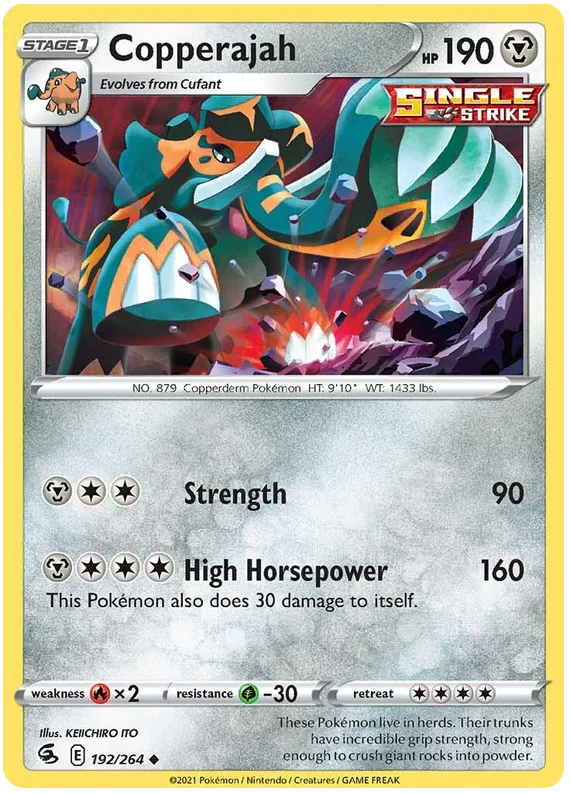 Copperajah common Pokémon kaart uit de Fusion Strike set, nummer 192/264