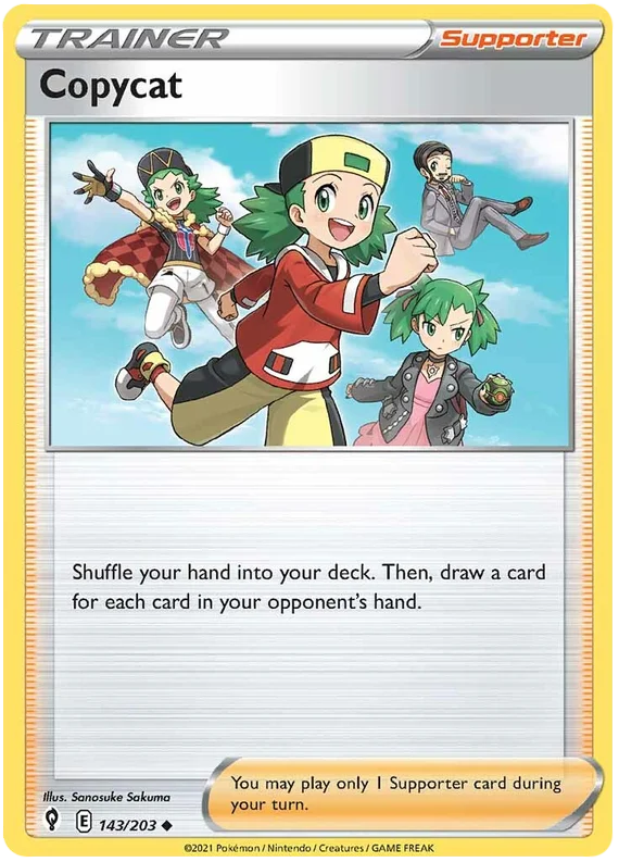 Copycat Trainer Supporter kaart #143/203 uit Pokémon Evolving Skies, common rariteit
