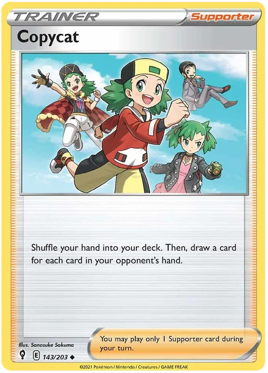 Copycat Trainer Supporter kaart #143/203 uit Pokémon Evolving Skies, common rariteit