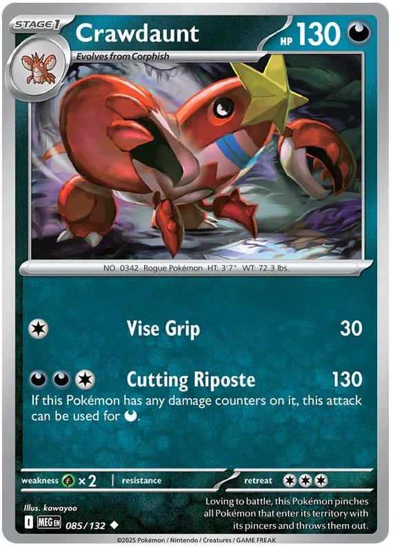Crawdaunt #085 common Pokémon kaart uit de Mega Evolution set