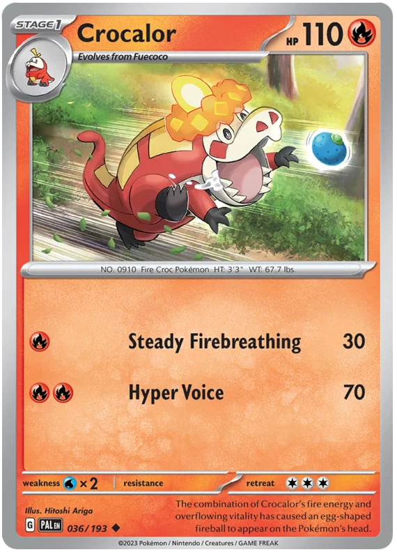 Crocalor common pokemonkaart nummer 036 uit de Paldea Evolved set