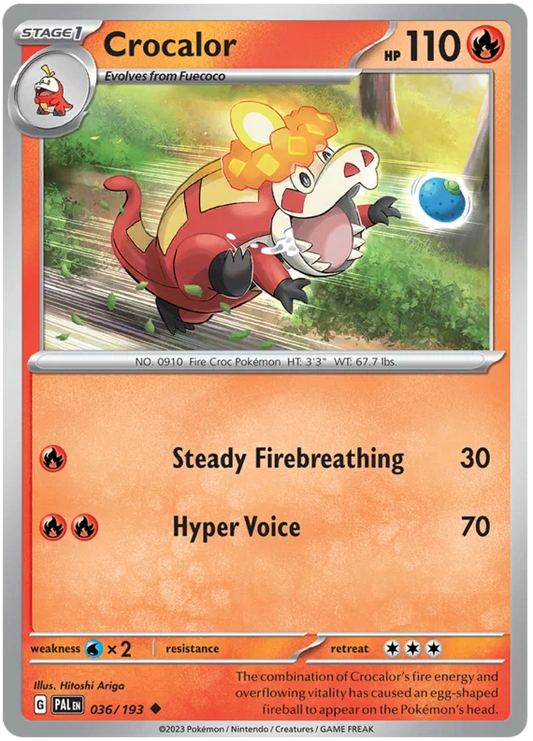 Crocalor common pokemonkaart nummer 036 uit de Paldea Evolved set