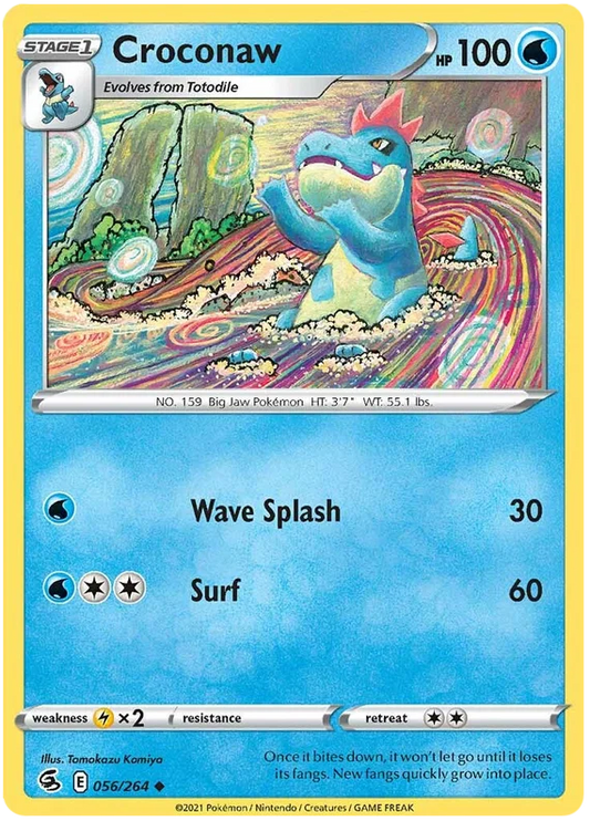 Croconaw 056/264 uncommon Pokémon kaart uit de Fusion Strike set geïllustreerd door Tomokazu Komiya