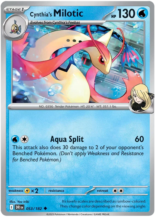 Cynthia's Milotic common Pokémon kaart uit de Destined Rivals set, kaartnummer 053