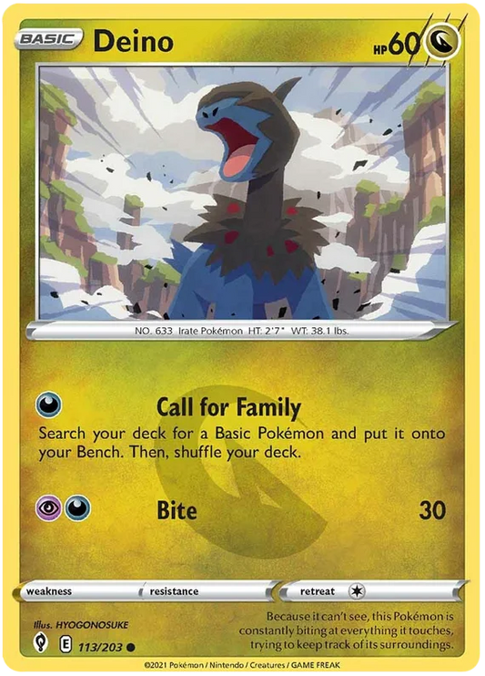 Deino #113 common Dragon Pokémon kaart uit Evolving Skies voor je Pokémon verzameling