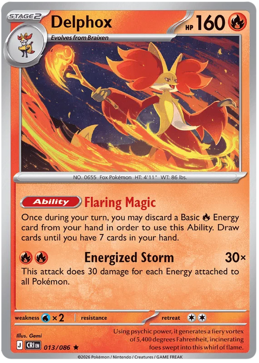 Delphox Holo #013 Chaos Rising Pokémon kaart, vuur-type verzamelkaart