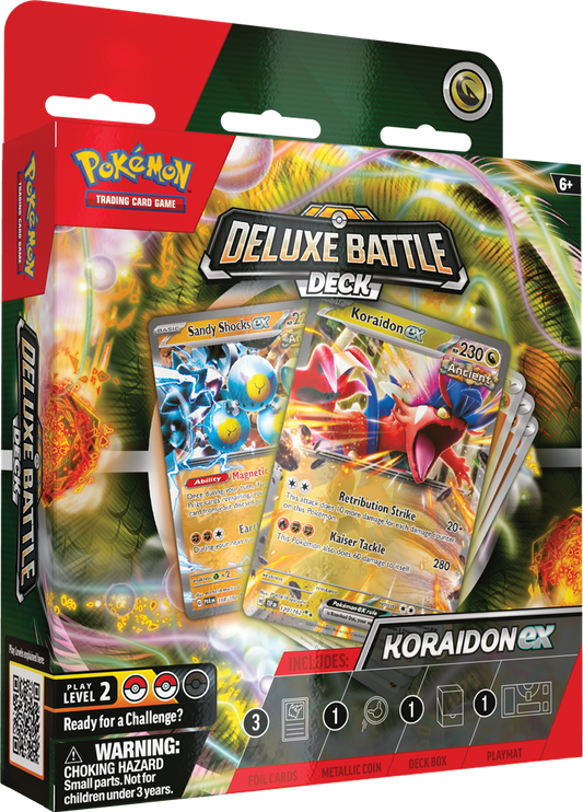 Deluxe Battle Deck met Miraidon en Koraidon inclusief speelmat en metalen munt.