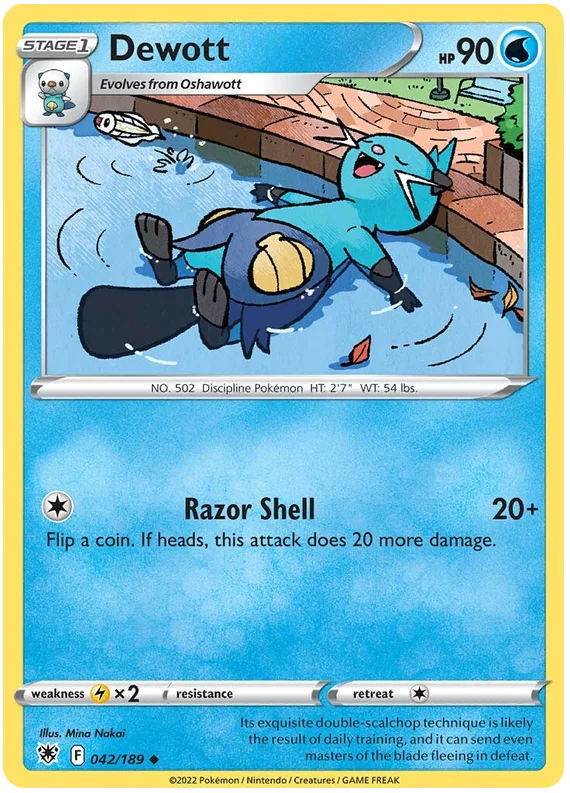 Dewott 042/189 uncommon Pokémon kaart uit de Astral Radiance set met Razor Shell aanval