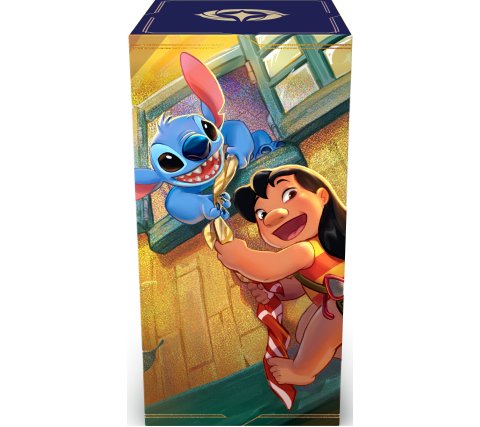 Vooraanzicht van de stevige Lilo opbergdoos voor het veilig bewaren van Lorcana-kaarten.