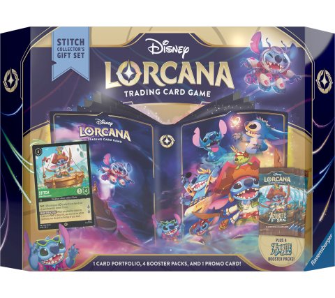 Vooraanzicht van de officiële verpakking van de Disney Lorcana Azurite Sea Stitch Collector's Gift Set.