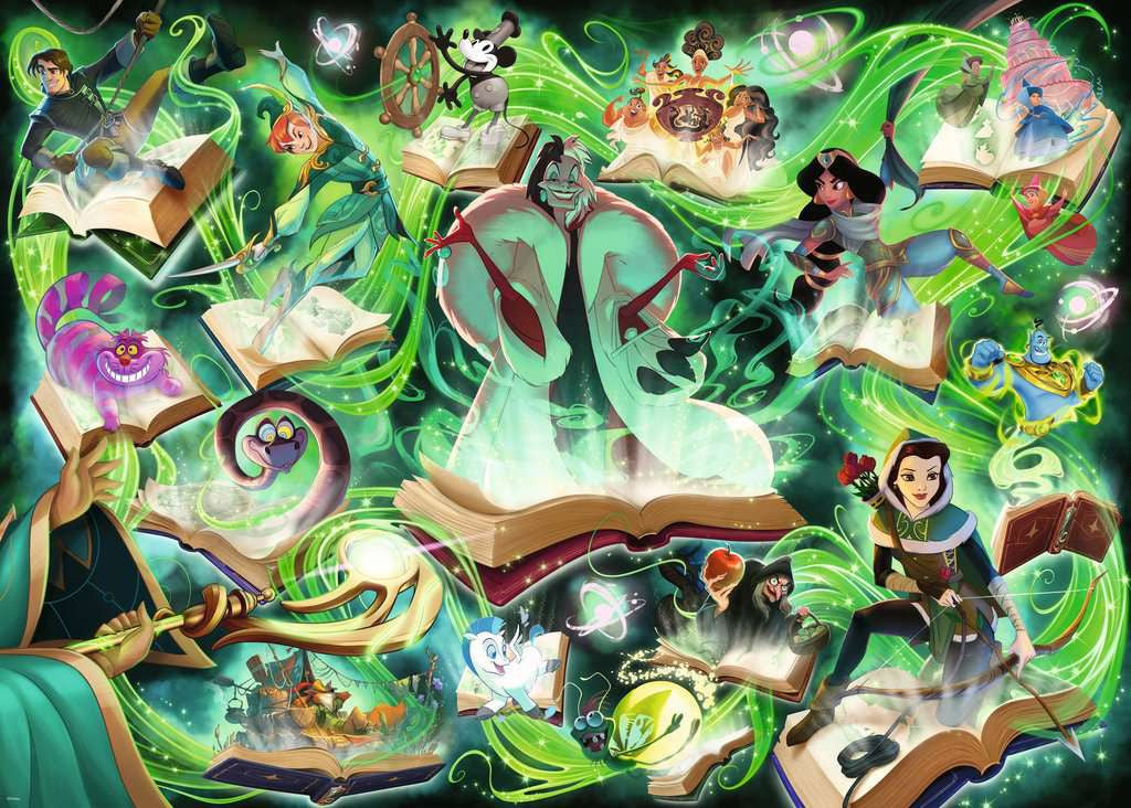 Prachtig, gedetailleerd artwork van de Disney Lorcana Emerald Inklands puzzel van 1000 stukjes.