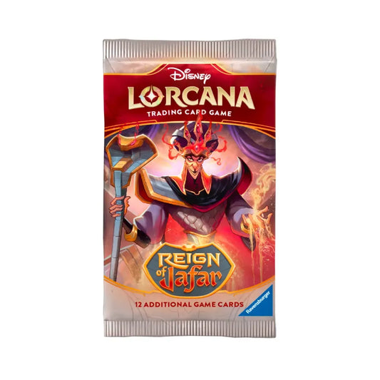 Lorcana Reign of Jafar booster – Disney TCG pakje met Rapunzel, Lilo, Jasmine, Namaari en Enchanted kaarten.