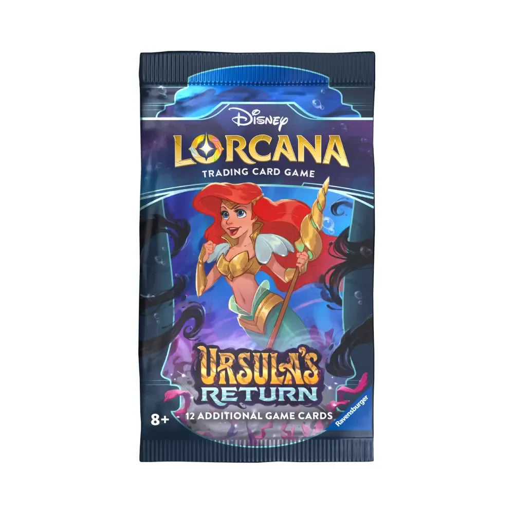 Lorcana Ursula's Return booster – Disney TCG pakje met Ursula, Ariel, Jasmine, Minnie Mouse, Anna en Enchanted kaarten.