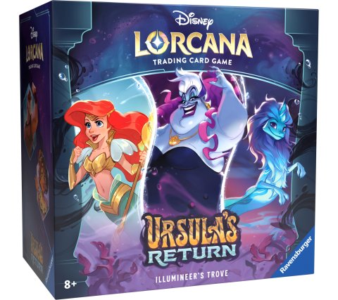 Vooraanzicht van de officiële luxe verpakking van de Disney Lorcana Ursula's Return Illumineer's Trove.