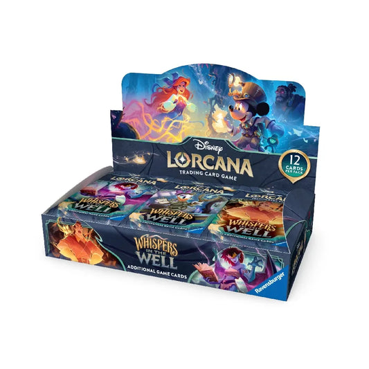 Lorcana Whispers in the Well sealed boosterbox – Disney TCG display met meerdere boosterpack van Ravensburger.