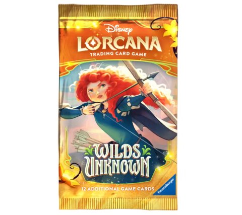 Disney Lorcana Wilds Unknown boosterpack met Merida artwork.
