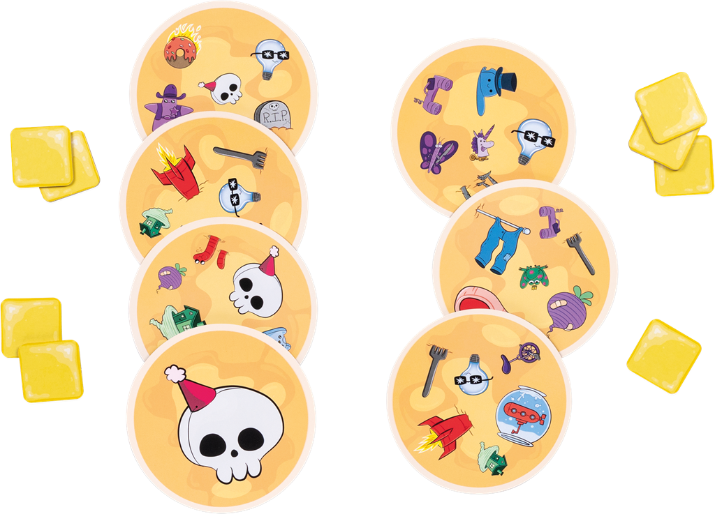 Dobble Anarchy Pancakes kaartspel verpakking met kleurrijke illustraties en pancakes - vooraanzicht