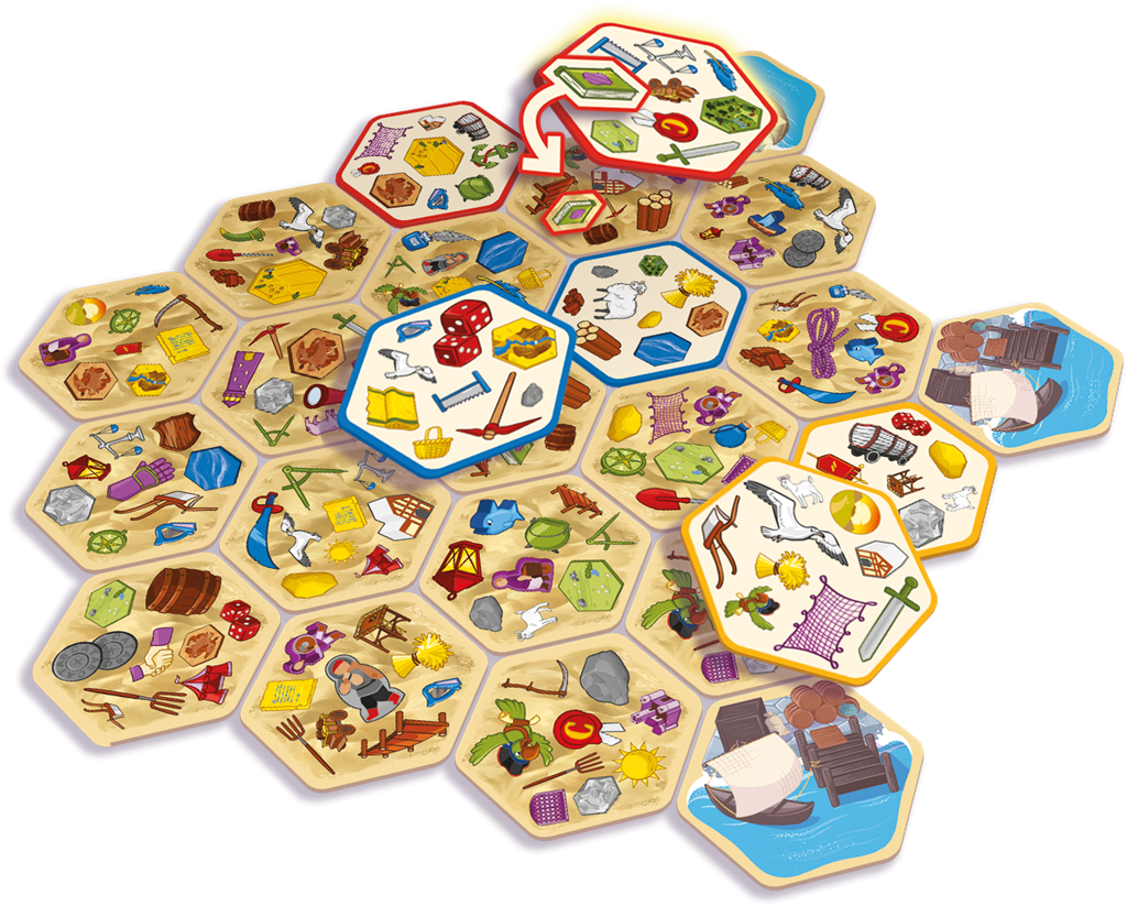 Dobble Catan kaartspel verpakking met iconische Catan symbolen en snelle speelkaarten - zijaanzicht