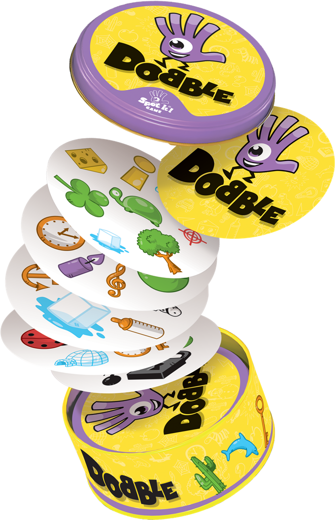 Dobble Classic NL kaartspel verpakking met ronde blikken doos en speelkaarten - verpakking