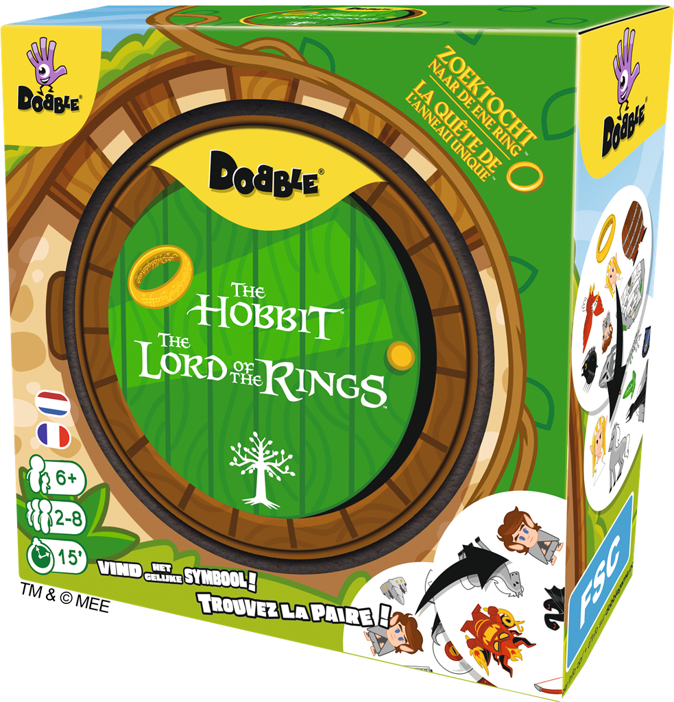 Dobble Lord Of The Rings kaartspel in metalen doosje met Tolkien symbolen - vooraanzicht
