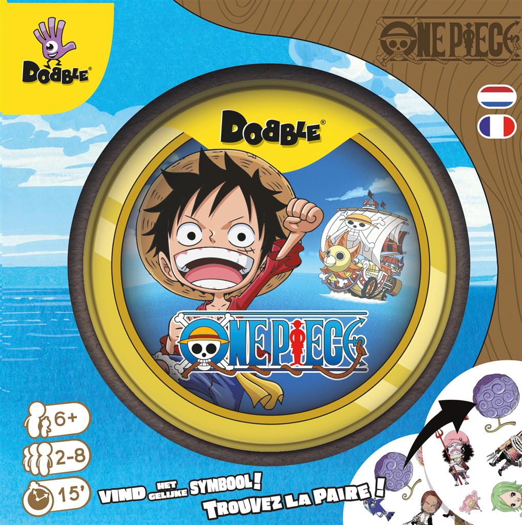 Dobble One Piece bordspel met 55 kaarten in een metalen opbergdoosje - vooraanzicht