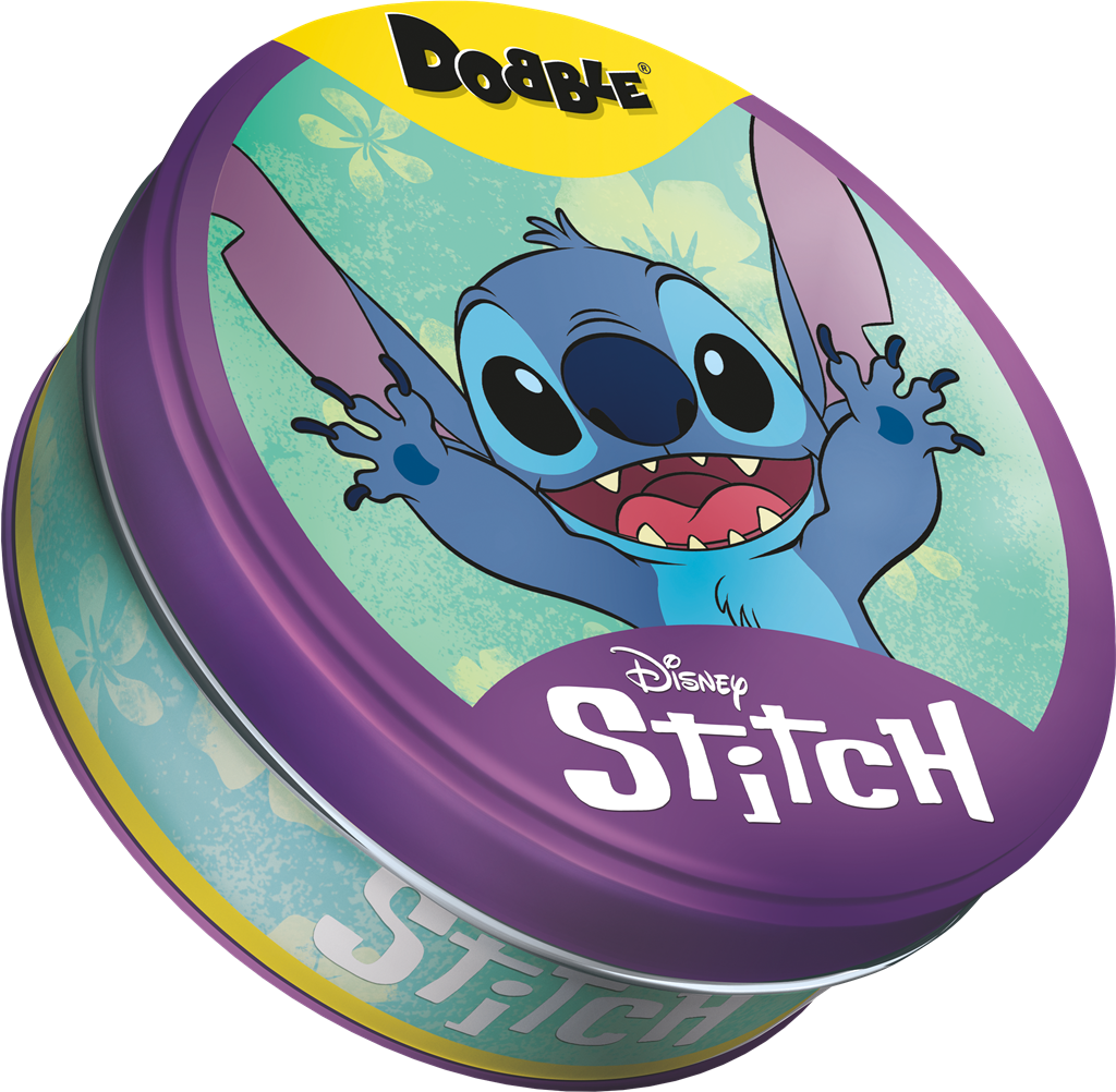 Dobble Stitch kaartspel blikken doos met ronde kaarten en Disney personages - verpakking