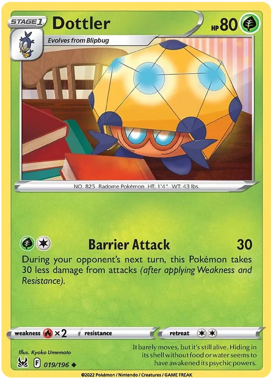 Dottler Common kaart uit Pokémon Lost Origin – Grass-type Pokémon voor verzamelaars.