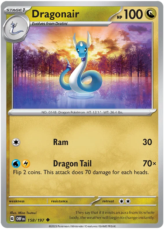 Dragonair common kaart #158 uit de Obsidian Flames Pokémon set
