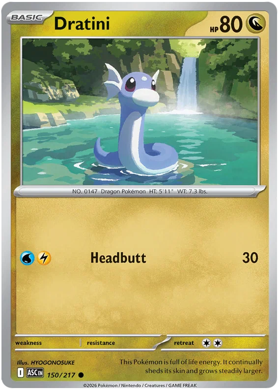 Dratini common pokémonkaart nummer 150 uit de Ascended Heroes set