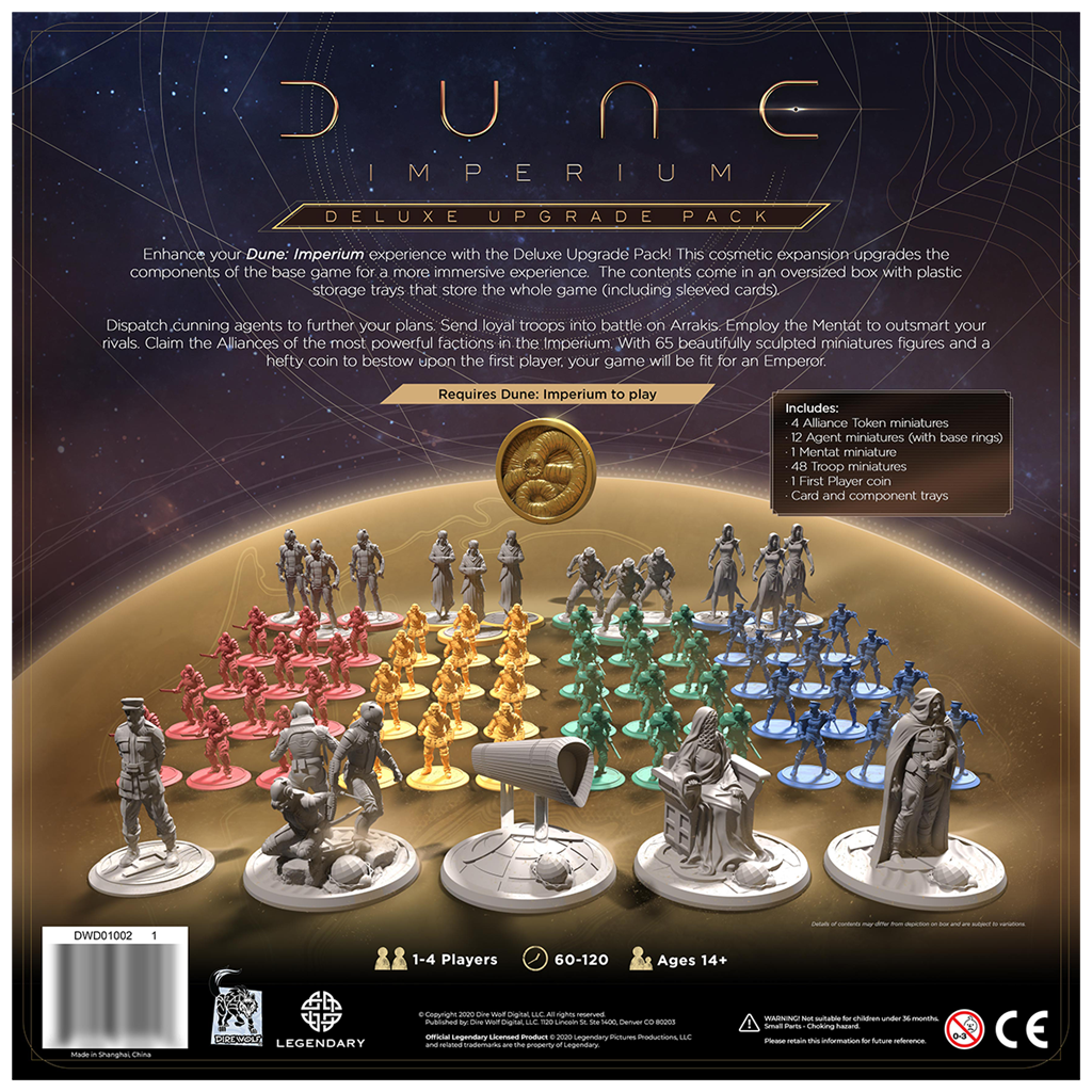 Dune Imperium Deluxe Upgrade Pack Engels met luxe miniaturen, first player coin en opslagtrays voor een meeslepende spelervaring