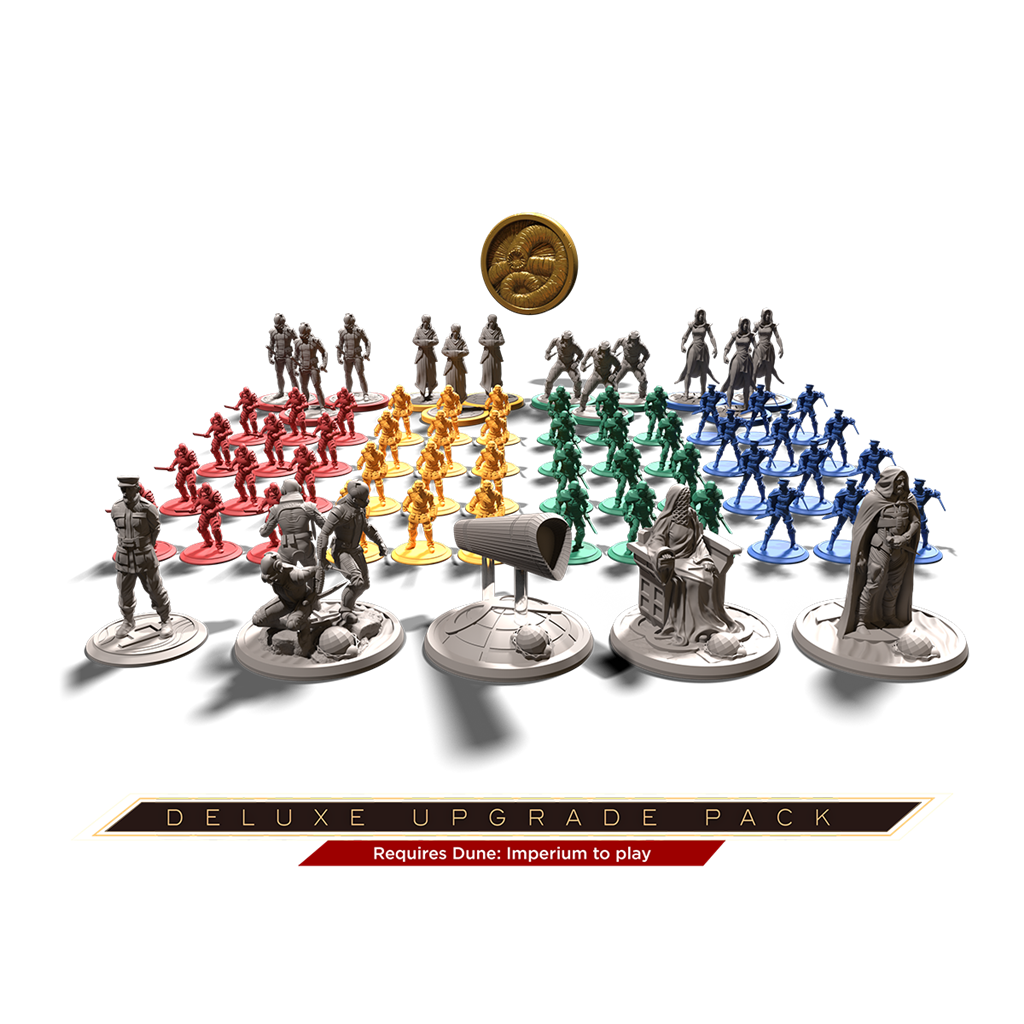 Dune Imperium Deluxe Upgrade Pack Engels met luxe miniaturen, first player coin en opslagtrays voor een meeslepende spelervaring