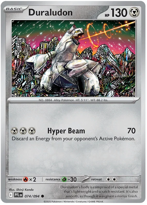 Duraludon common Pokémon kaart uit de Phantasmal Flames set, kaartnummer 074