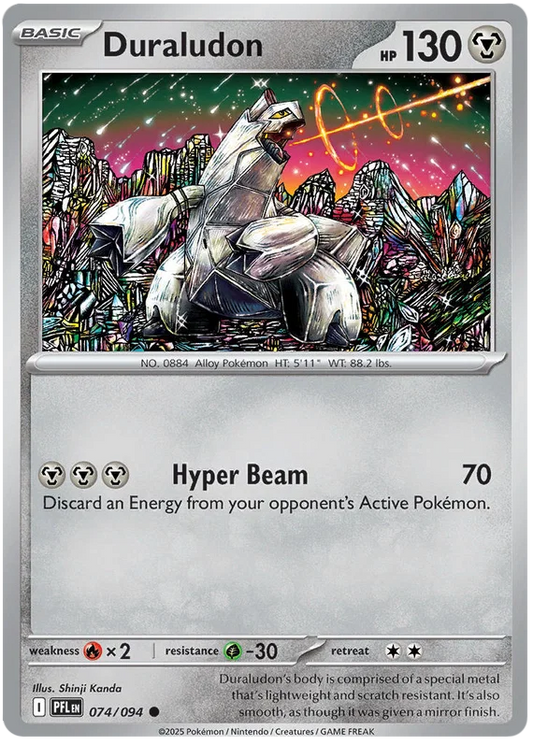 Duraludon common Pokémon kaart uit de Phantasmal Flames set, kaartnummer 074
