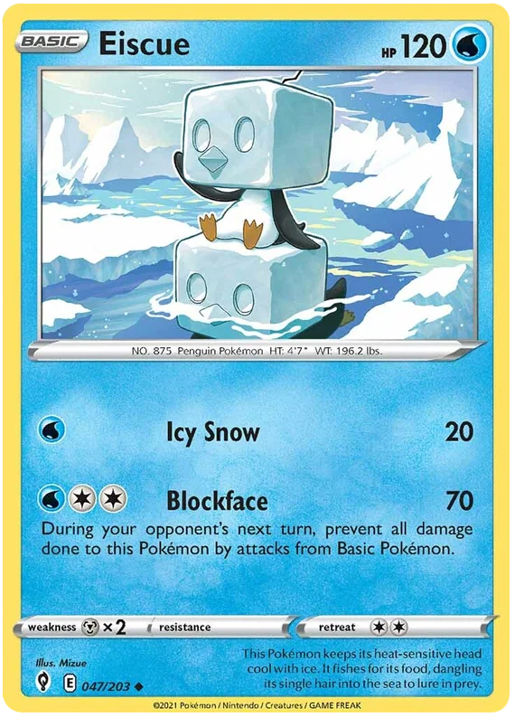 Eiscue 047/203 uncommon kaart uit de Pokémon TCG set Evolving Skies met illustratie van Mizue