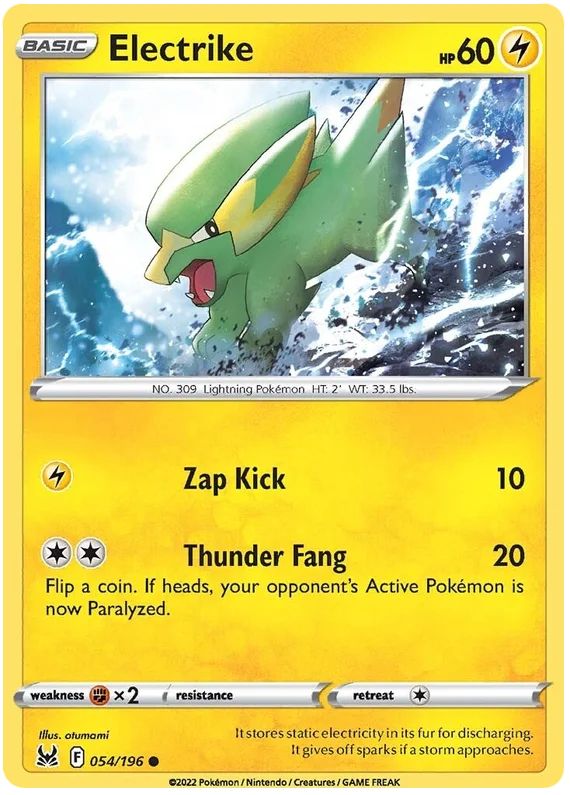 Electrike 054/196 common Pokémon kaart uit de set Lost Origin met illustratie van otumami