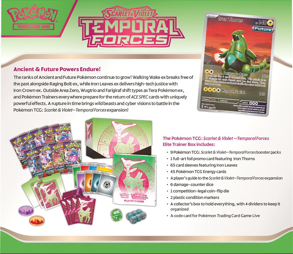 Pokémon TCG: Scarlet & Violet—Temporal Forces Elite Trainer Box met promokaarten, kaartsleeves en 9 booster packs