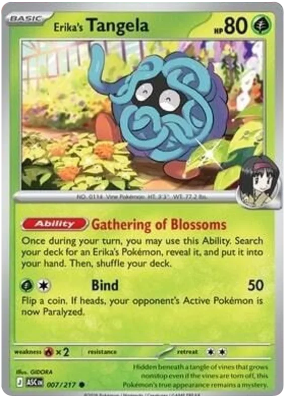 Erika's Tangela common Pokémon kaart uit de Ascended Heroes set, kaartnummer 007