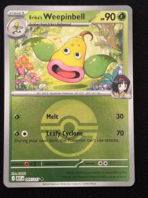 Erika's Weepinbell reverse holo Pokémon kaart nummer 005 uit Ascended Heroes