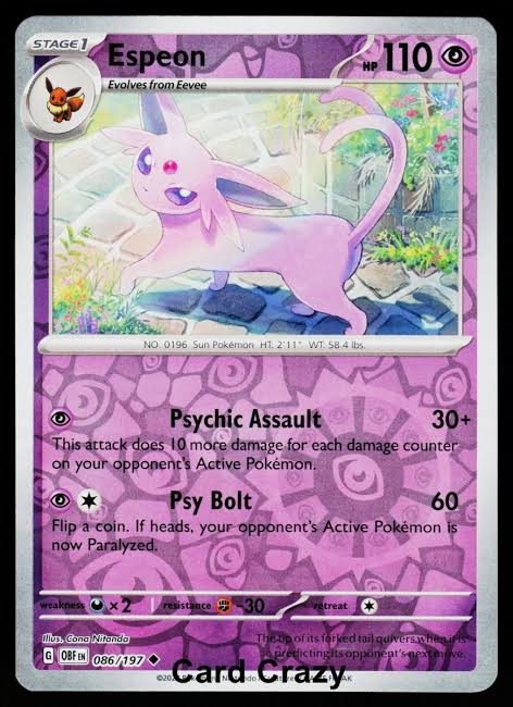 Espeon Reverse Holo kaart #086 uit de Pokémon set Obsidian Flames