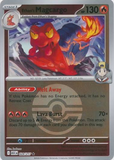 Ethan's Magcargo Reverse Holo kaart nummer 024 uit Ascended Heroes Pokémon TCG Pocket set